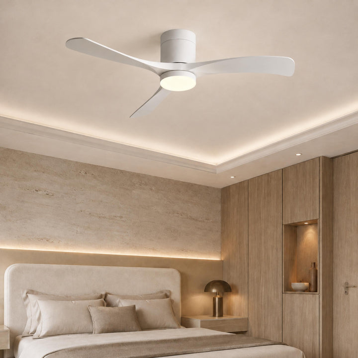 Modern Flush Mount Ceiling Fan with Lights LED Dimmable 2400 Lumens Quiet DC Motor