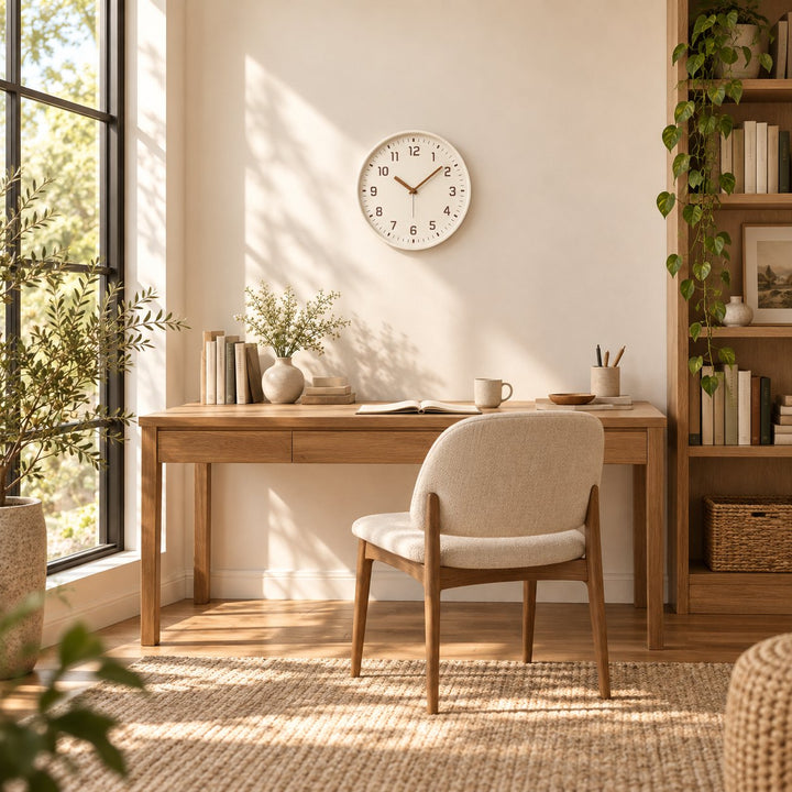 Modern Wall Clock Bamboo Wood Circular Design Noiseless Quartz Movement 30cm Home Decor
