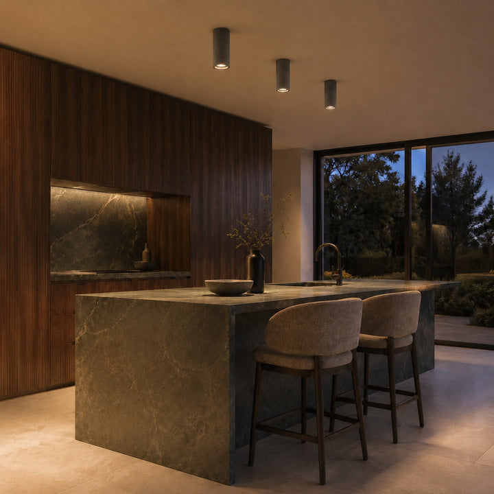 Modern Flush Mount Ceiling Light Concrete LED Fixture Adjustable Ambient Lighting