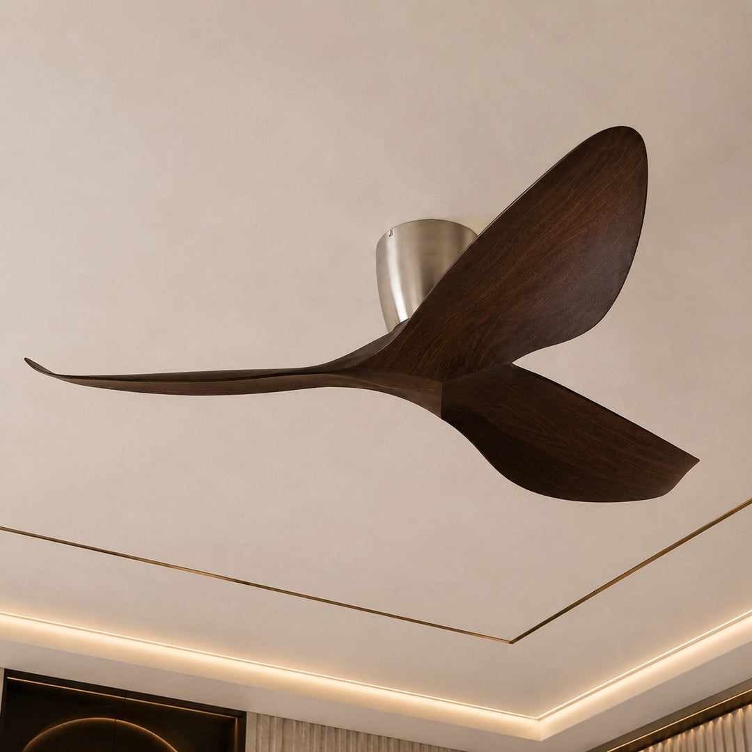 Modern Minimalist Flush Mount Ceiling Fan with Remote Control Quiet DC Motor ABS Blades