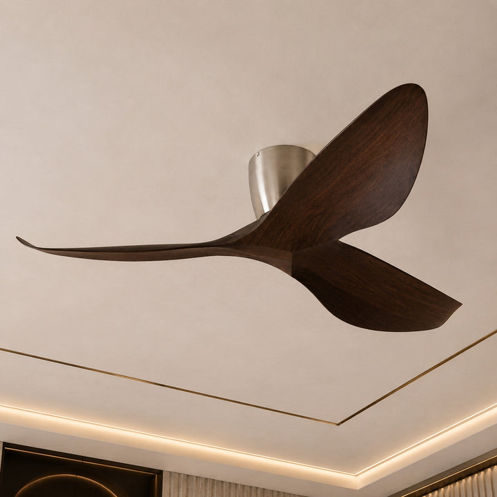 Modern Minimalist Flush Mount Ceiling Fan with Remote Control Quiet DC Motor ABS Blades