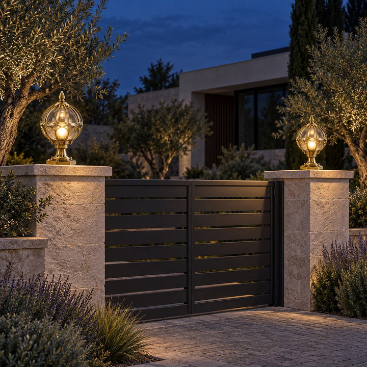 Modern Outdoor Pillar Light Aluminum Base Clear Glass Shade IP65 Rated for Garden and Pathways