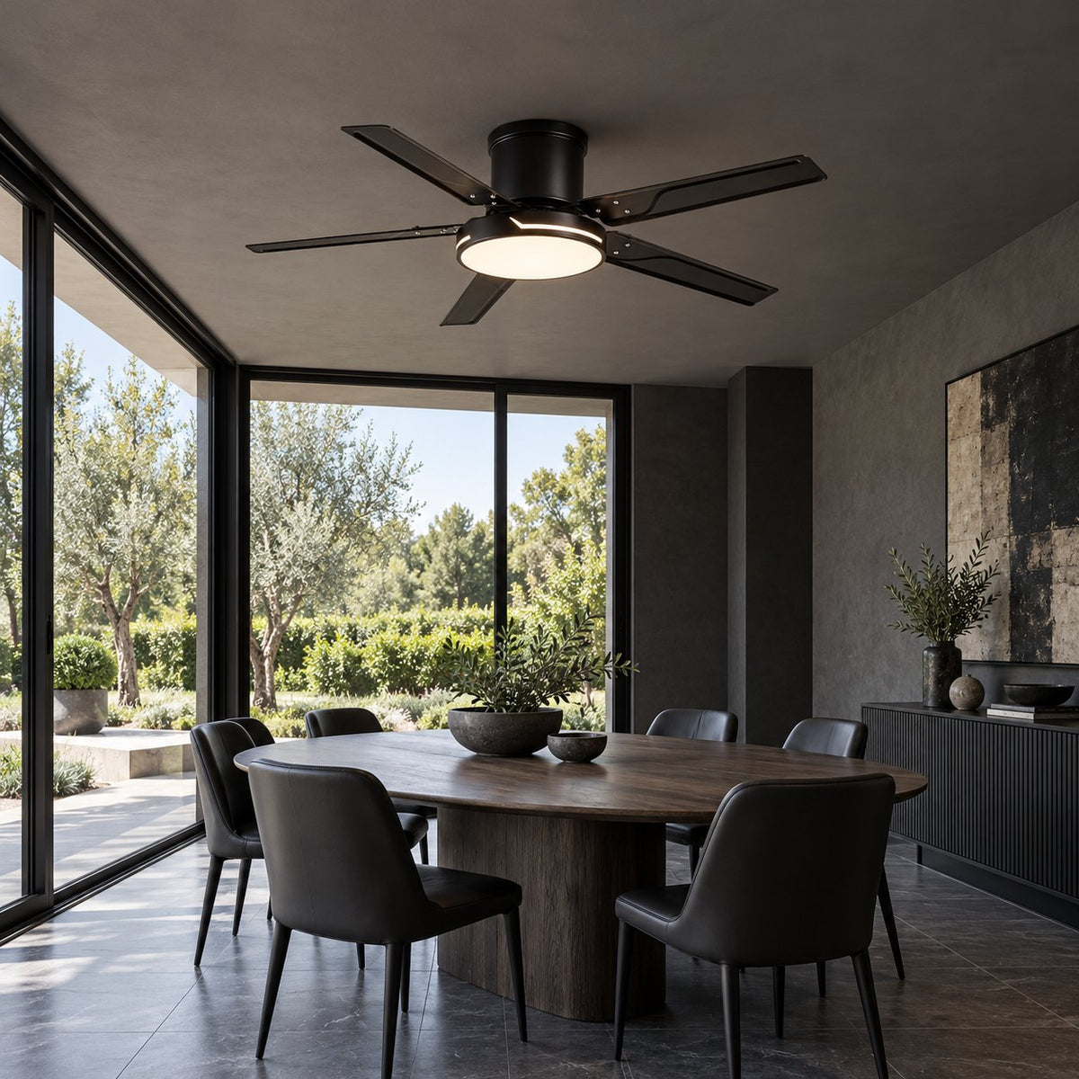 Modern Ceiling Fan with Lights Flush Mount Iron Frame 48W LED Dimmable 6-Speed DC Motor
