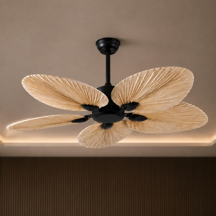 Modern Ceiling Fan with Palm Leaf Blades Iron Frame Remote Control Quiet Motor 110V 240V