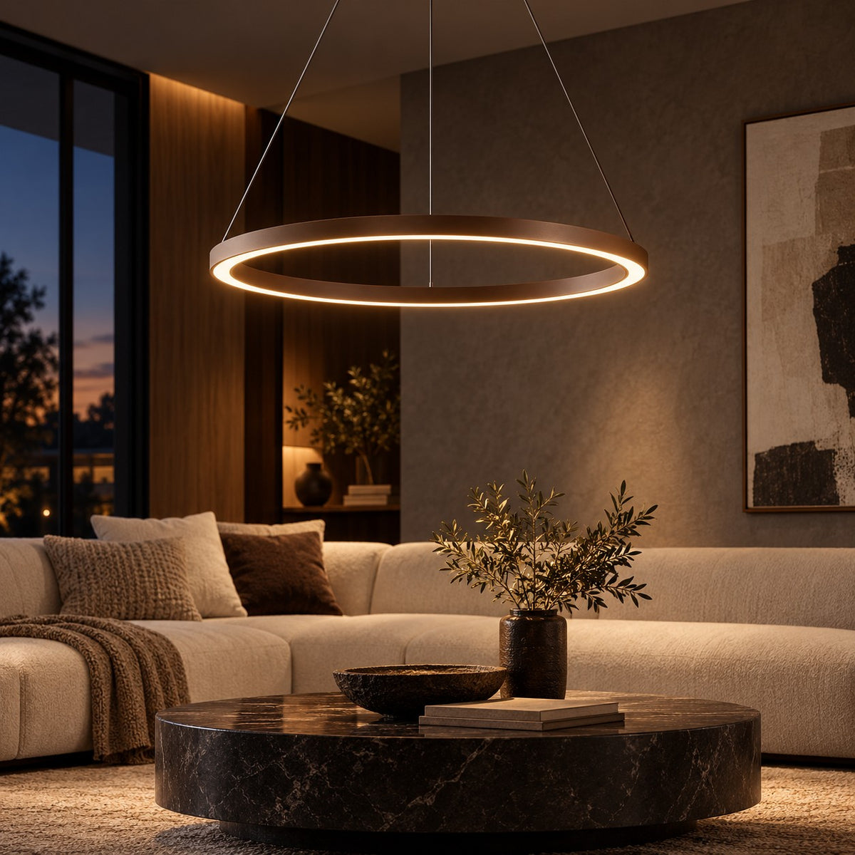 Modern LED Chandelier Light Hanging Aluminum Adjustable Dimmable Acrylic Diffuser Three Sizes