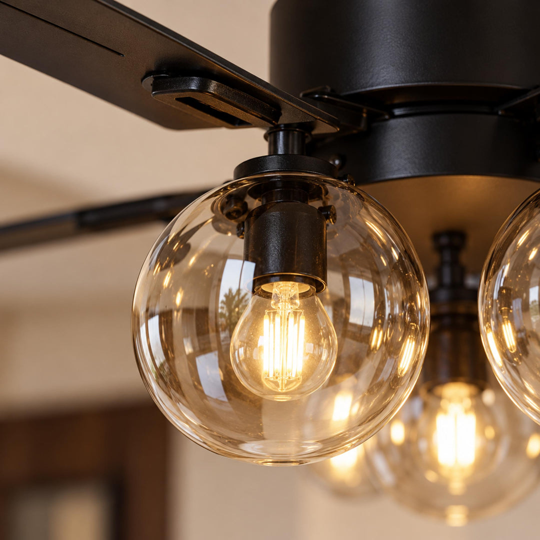 Vintage Black Ceiling Fan Light Flush Mount Metal with Integrated LED Illumination