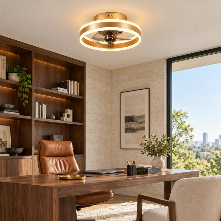 Modern Flush Mount Ceiling Fan with Dimmable LED Light and ABS Blades for Home Use