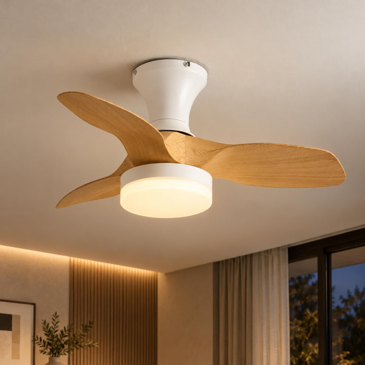 Modern Ceiling Fan Light Flush Mount Metal Frame ABS Blades Integrated LED Dimmable 6-Speed