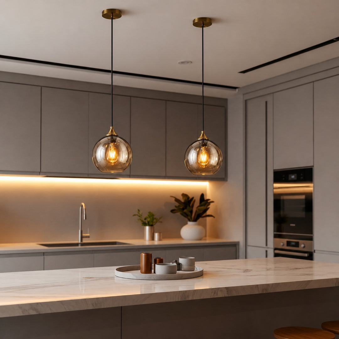 Modern Glass Pendant Light Adjustable Height LED for Kitchen Island Lighting
