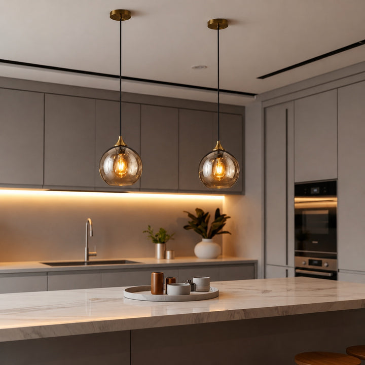 Modern Glass Pendant Light Adjustable Height LED for Kitchen Island Lighting