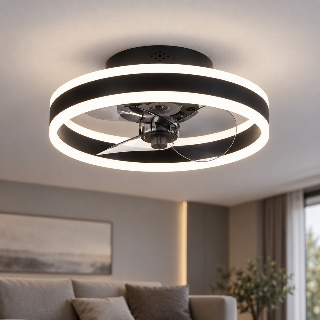 Modern Flush Mount Ceiling Fan with Dimmable LED Light and ABS Blades for Home Use