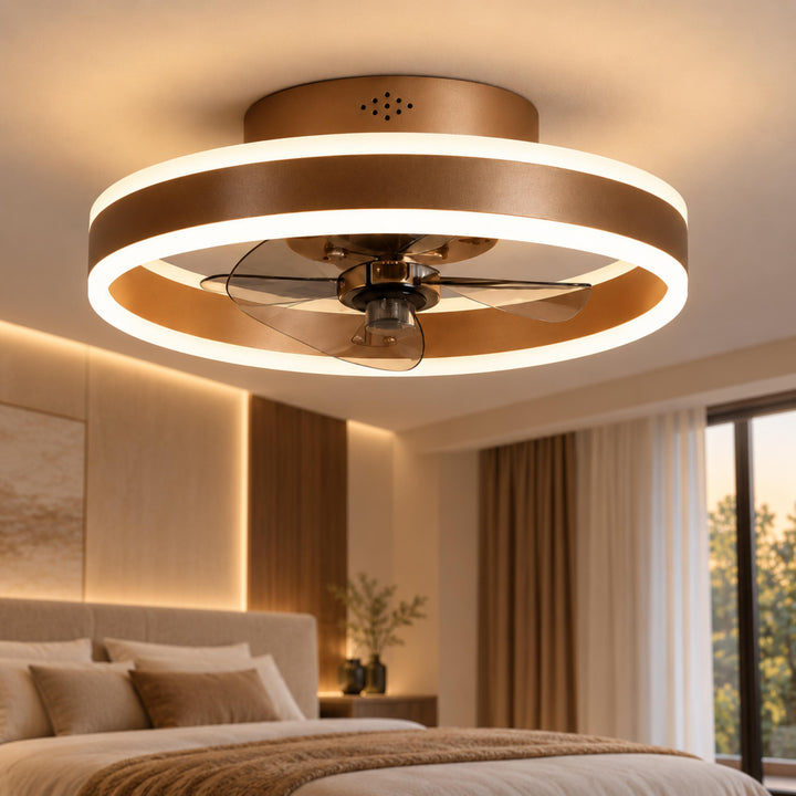 Modern Flush Mount Ceiling Fan with Dimmable LED Light and ABS Blades for Home Use