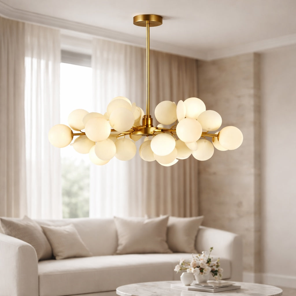 Modern Bubble Chandelier Light Adjustable Metal and Glass Dimmable with Remote Control