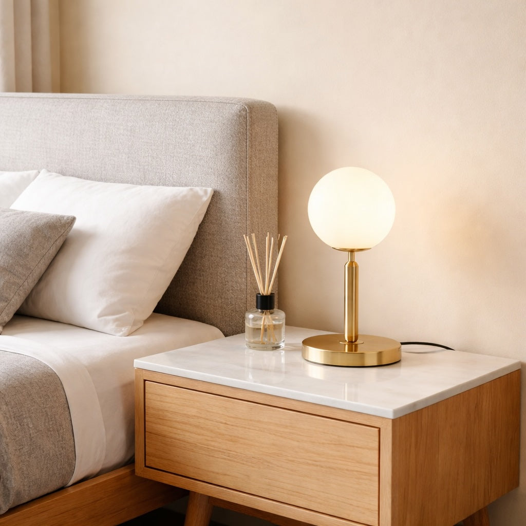 Nordic Modern Table Lamp Glass Shade Adjustable LED E26 Bulb for Bedroom or Desk