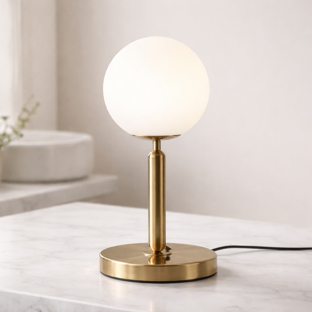 Nordic Modern Table Lamp Glass Shade Adjustable LED E26 Bulb for Bedroom or Desk