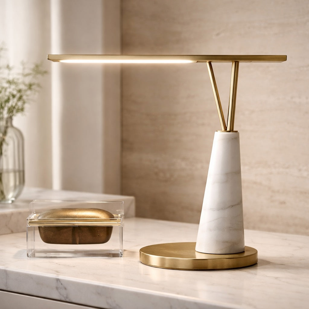 Modern Table Lamp with Marble Base and Iron Shade LED Lighting Adjustable Knob Switch