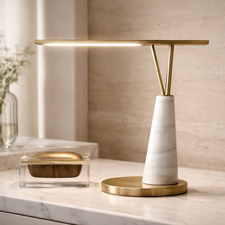 Modern Table Lamp with Marble Base and Iron Shade LED Lighting Adjustable Knob Switch