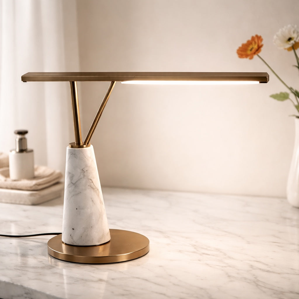 Modern Table Lamp with Marble Base and Iron Shade LED Lighting Adjustable Knob Switch