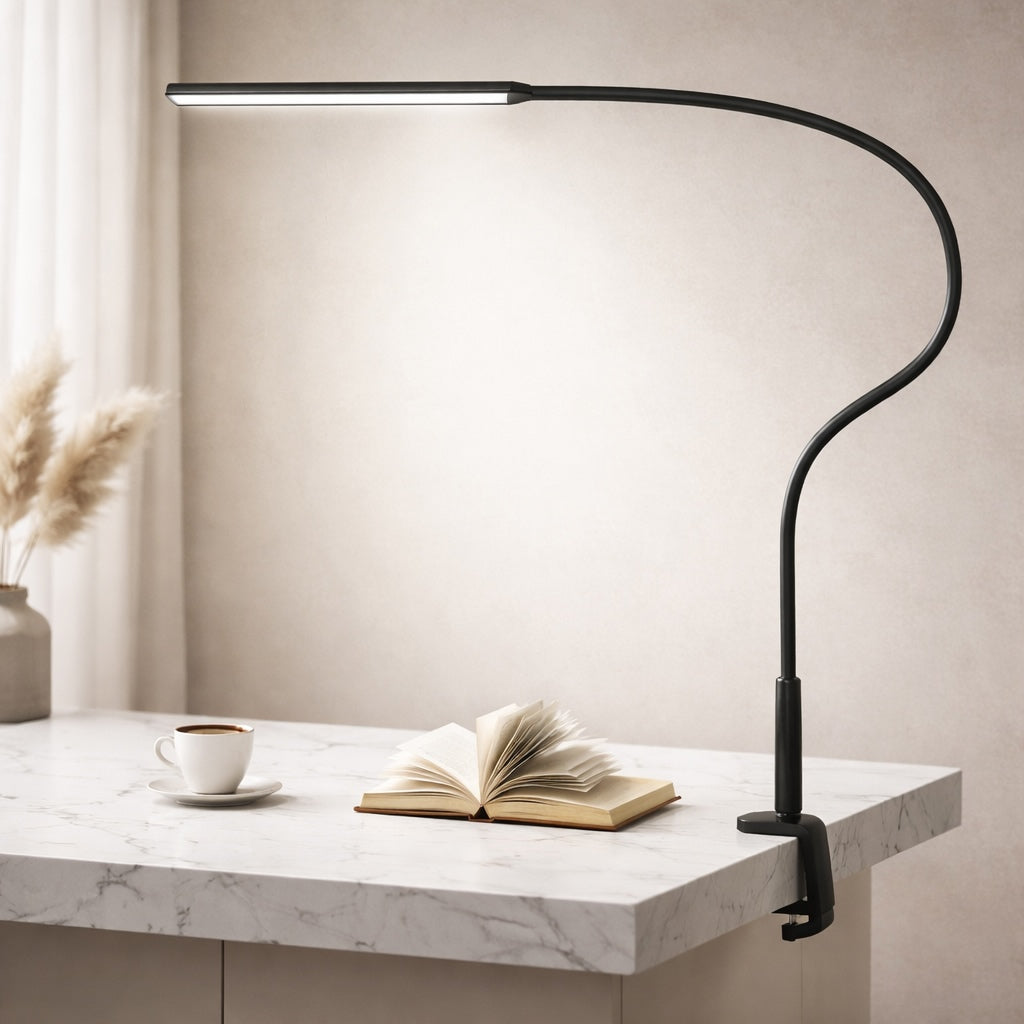 Modern LED Desk Lamp with Adjustable Gooseneck and USB Power for Dimmable Brightness and Color Temperature
