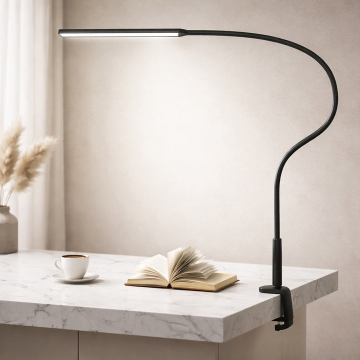 Modern LED Desk Lamp with Adjustable Gooseneck and USB Power for Dimmable Brightness and Color Temperature