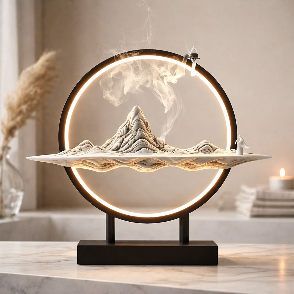 Contemporary Incense Burner Holder Abstract Design Ceramic USB Powered Relaxing Light Feature