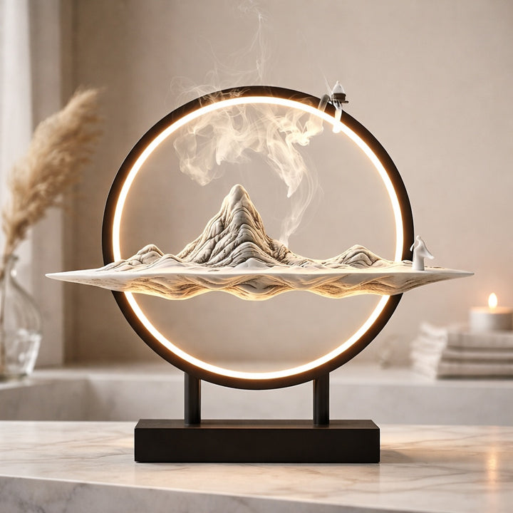 Contemporary Incense Burner Holder Abstract Design Ceramic USB Powered Relaxing Light Feature