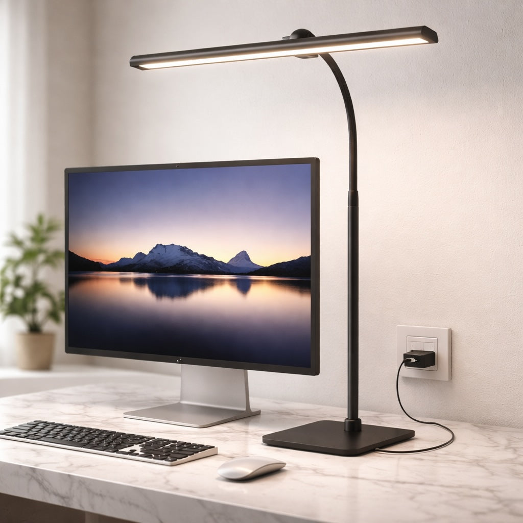 Modern LED Desk Lamp Adjustable Height Gooseneck Frosted Glass Shade Dimmable Power 12V