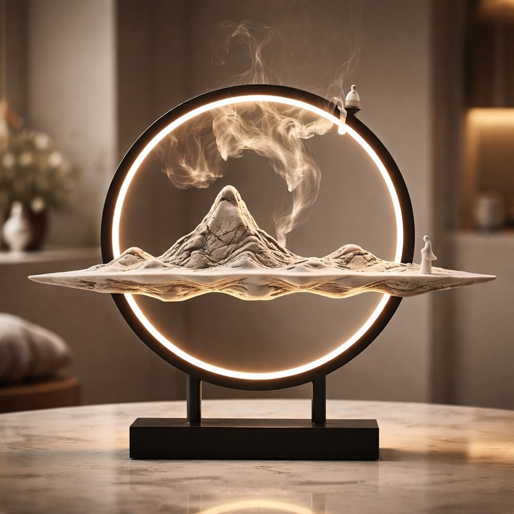 Contemporary Incense Burner Holder Abstract Design Ceramic USB Powered Relaxing Light Feature