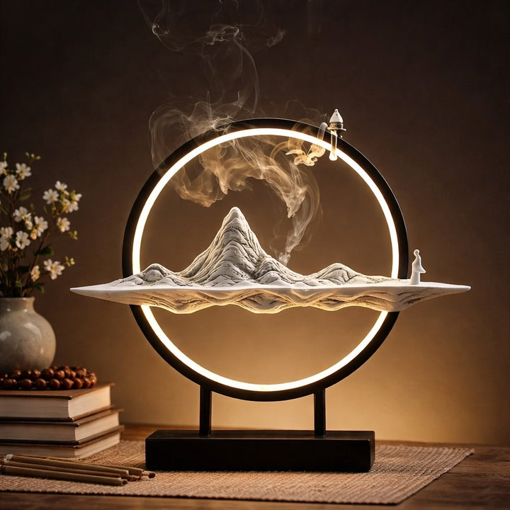 Contemporary Incense Burner Holder Abstract Design Ceramic USB Powered Relaxing Light Feature