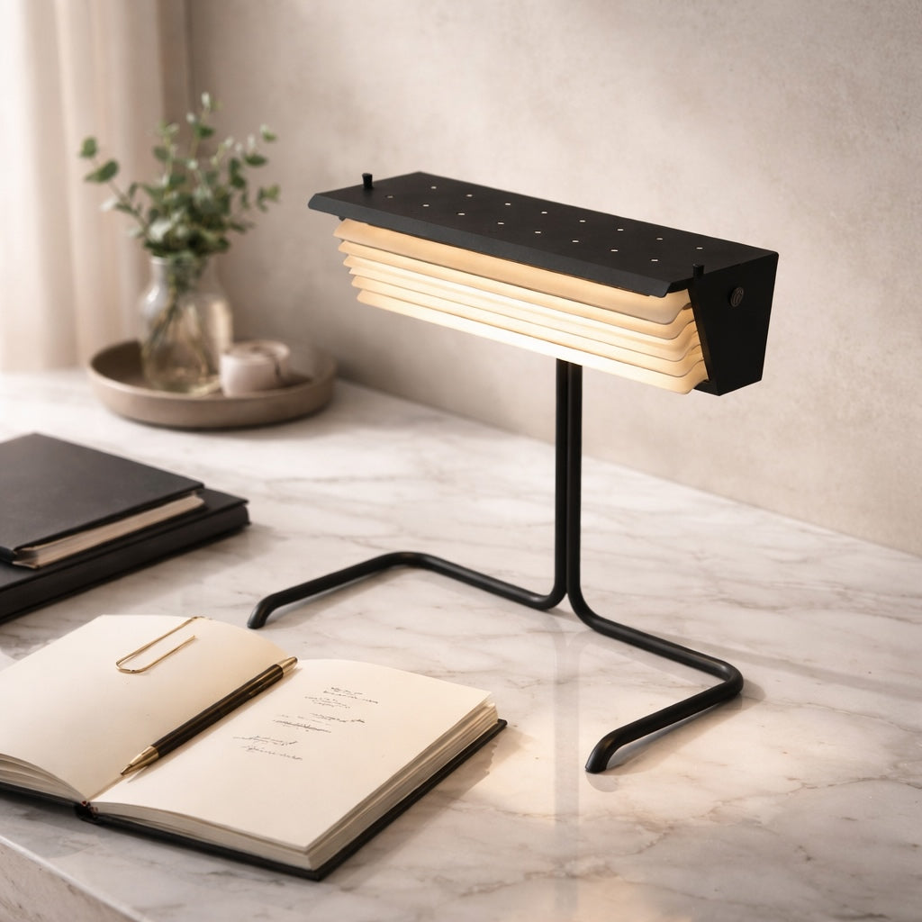 Industrial Table Lamp with Dimmable LED Feature in Iron and Aluminum for Living Room or Bedroom