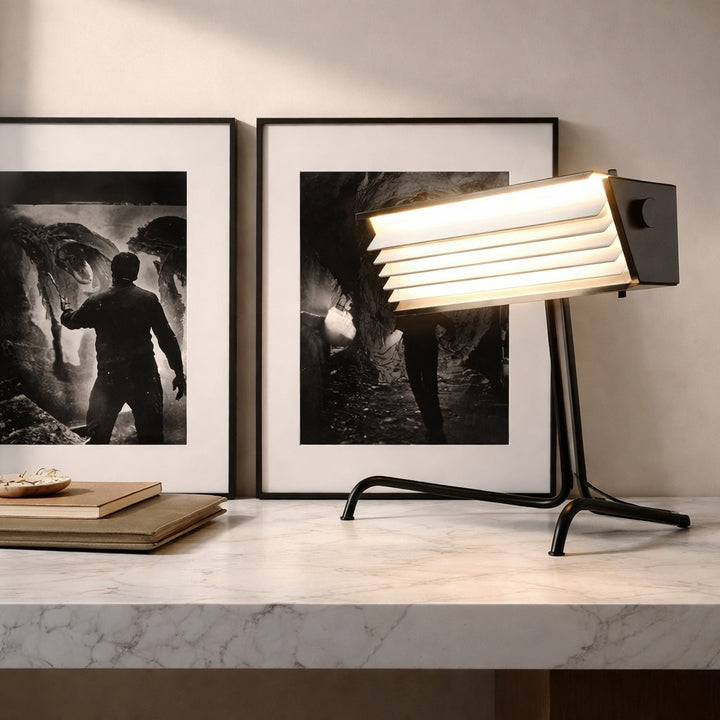 Industrial Table Lamp with Dimmable LED Feature in Iron and Aluminum for Living Room or Bedroom