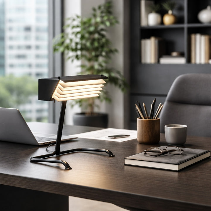 Industrial Table Lamp with Dimmable LED Feature in Iron and Aluminum for Living Room or Bedroom