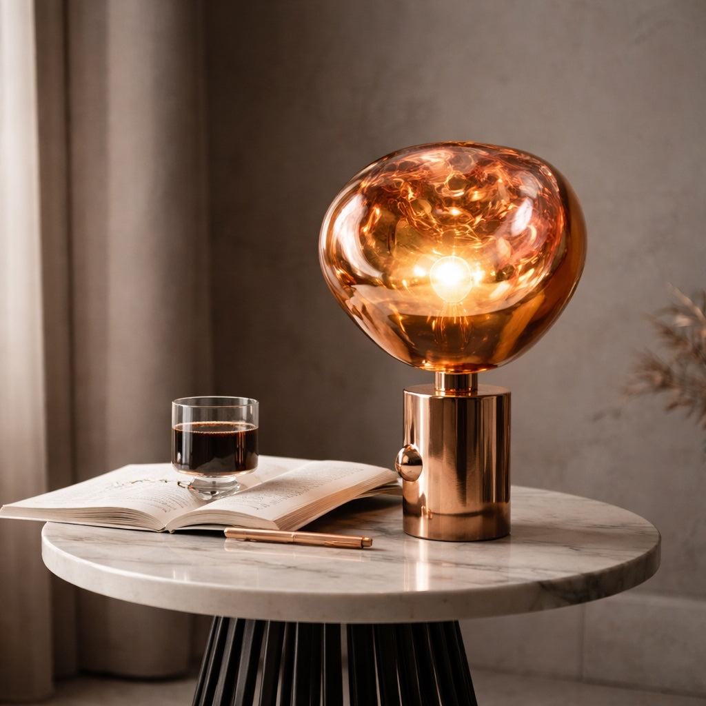 Modern Table Lamp with Adjustable LED Lighting and Rose Gold Base for Bedroom or Living Room