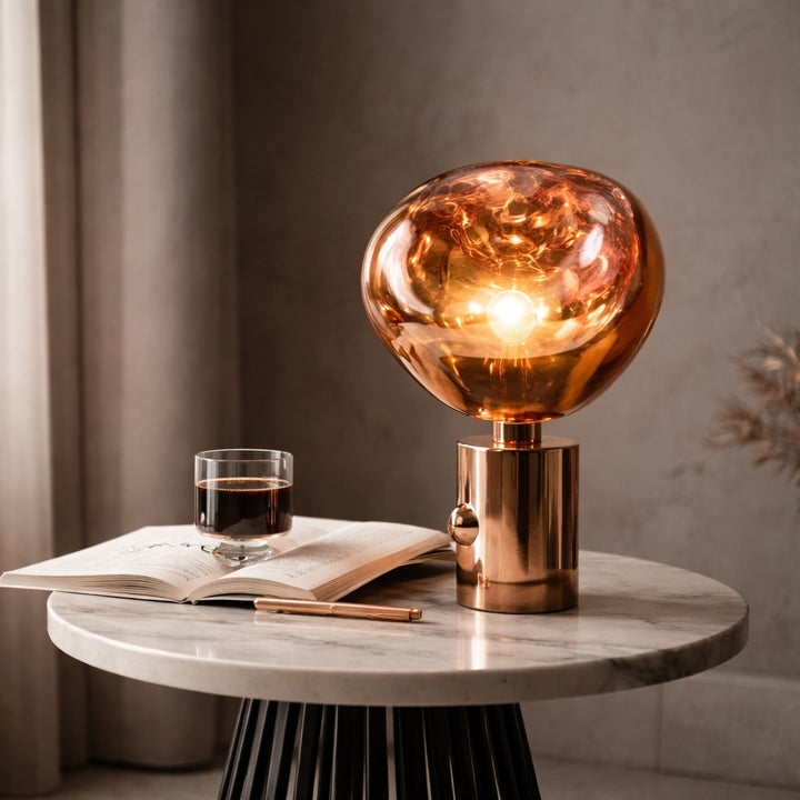 Modern Table Lamp with Adjustable LED Lighting and Rose Gold Base for Bedroom or Living Room