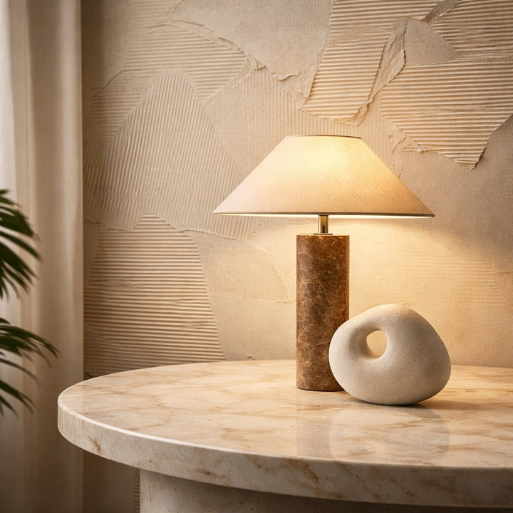 Modern Minimalist Table Lamp with Marble Base and Iron Body featuring E26 LED Bulb for Bedroom or Desk