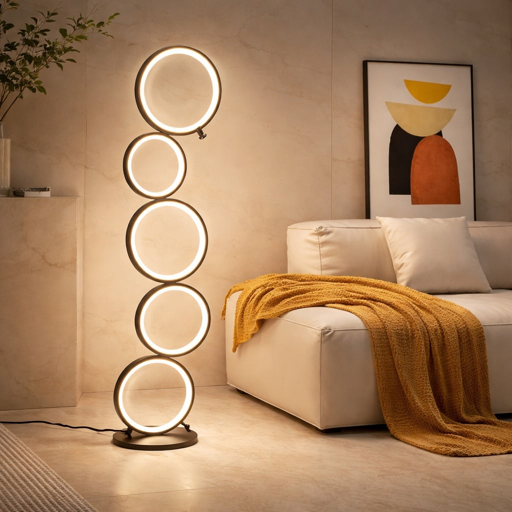 Modern Floor Lamp Adjustable Height Circular Iron PVC LED for Living Room Bedroom Lighting