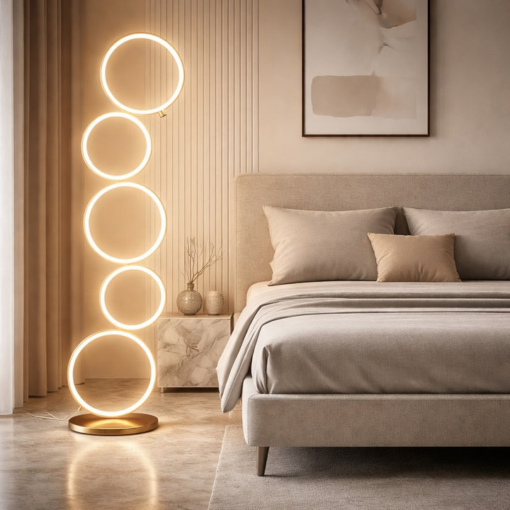 Modern Floor Lamp Adjustable Height Circular Iron PVC LED for Living Room Bedroom Lighting