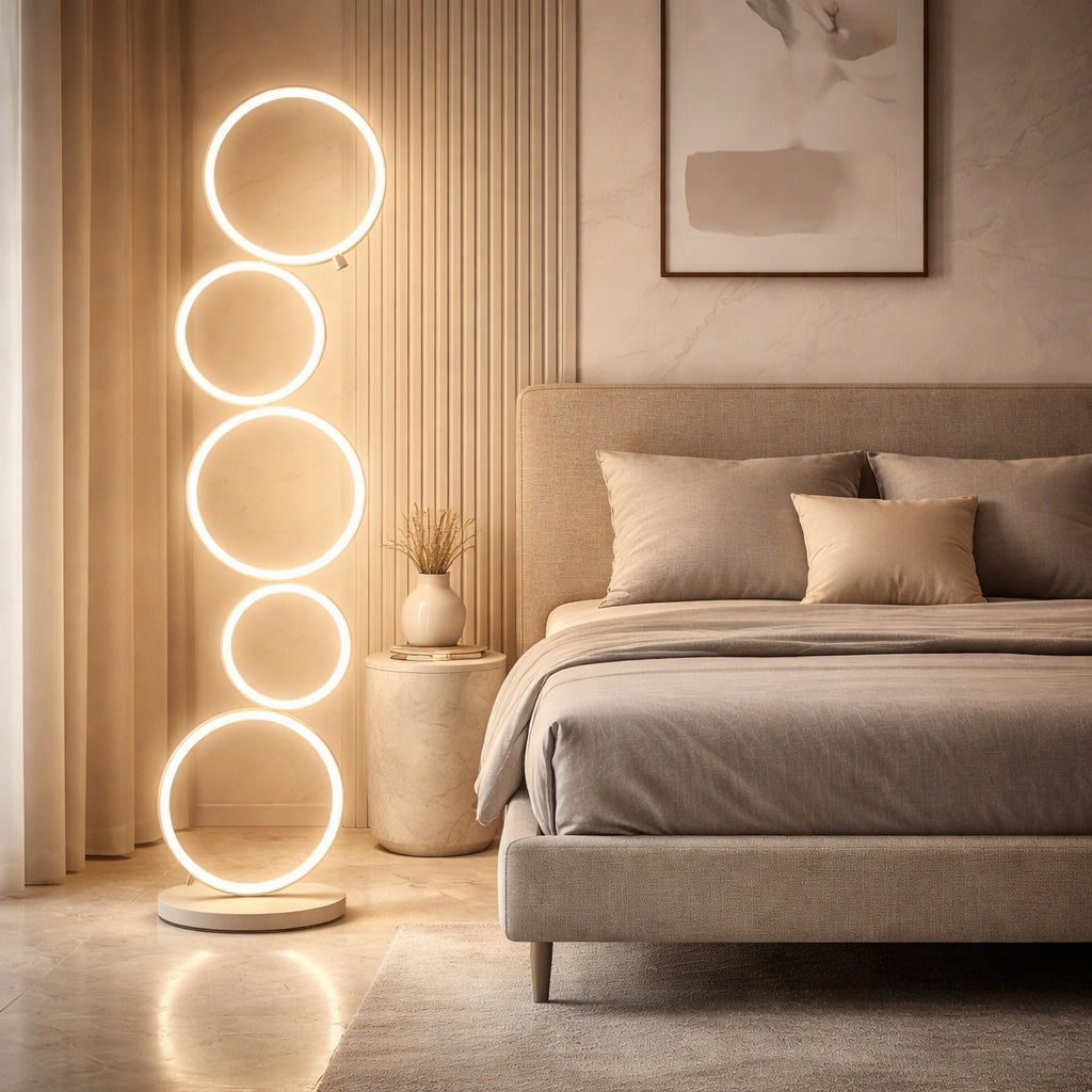 Modern Floor Lamp Adjustable Height Circular Iron PVC LED for Living Room Bedroom Lighting
