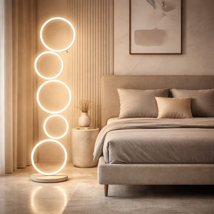 Modern Floor Lamp Adjustable Height Circular Iron PVC LED for Living Room Bedroom Lighting