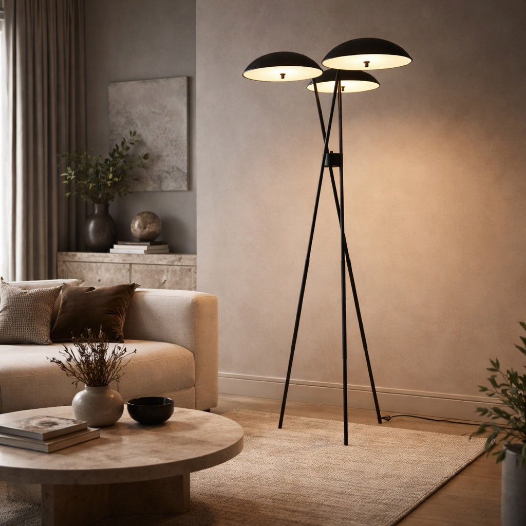 Modern Tripod Floor Lamp with Metal Structure and Integrated LED Warm White Light