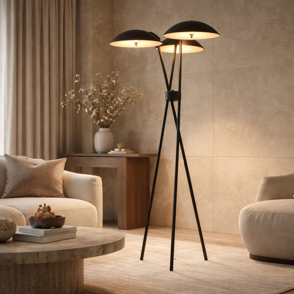 Modern Tripod Floor Lamp with Metal Structure and Integrated LED Warm White Light