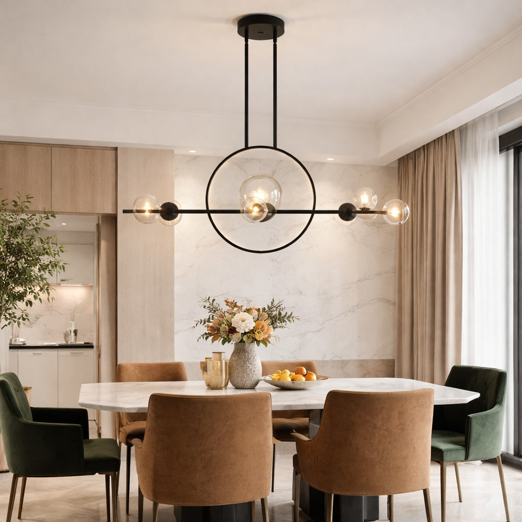 Modern Chandelier Light Adjustable Hanging Iron with Dimmable LED and Customizable Glass Globes