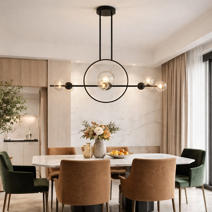 Modern Chandelier Light Adjustable Hanging Iron with Dimmable LED and Customizable Glass Globes