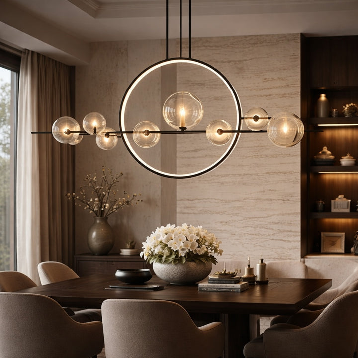 Modern Chandelier Light Adjustable Hanging Iron with Dimmable LED and Customizable Glass Globes