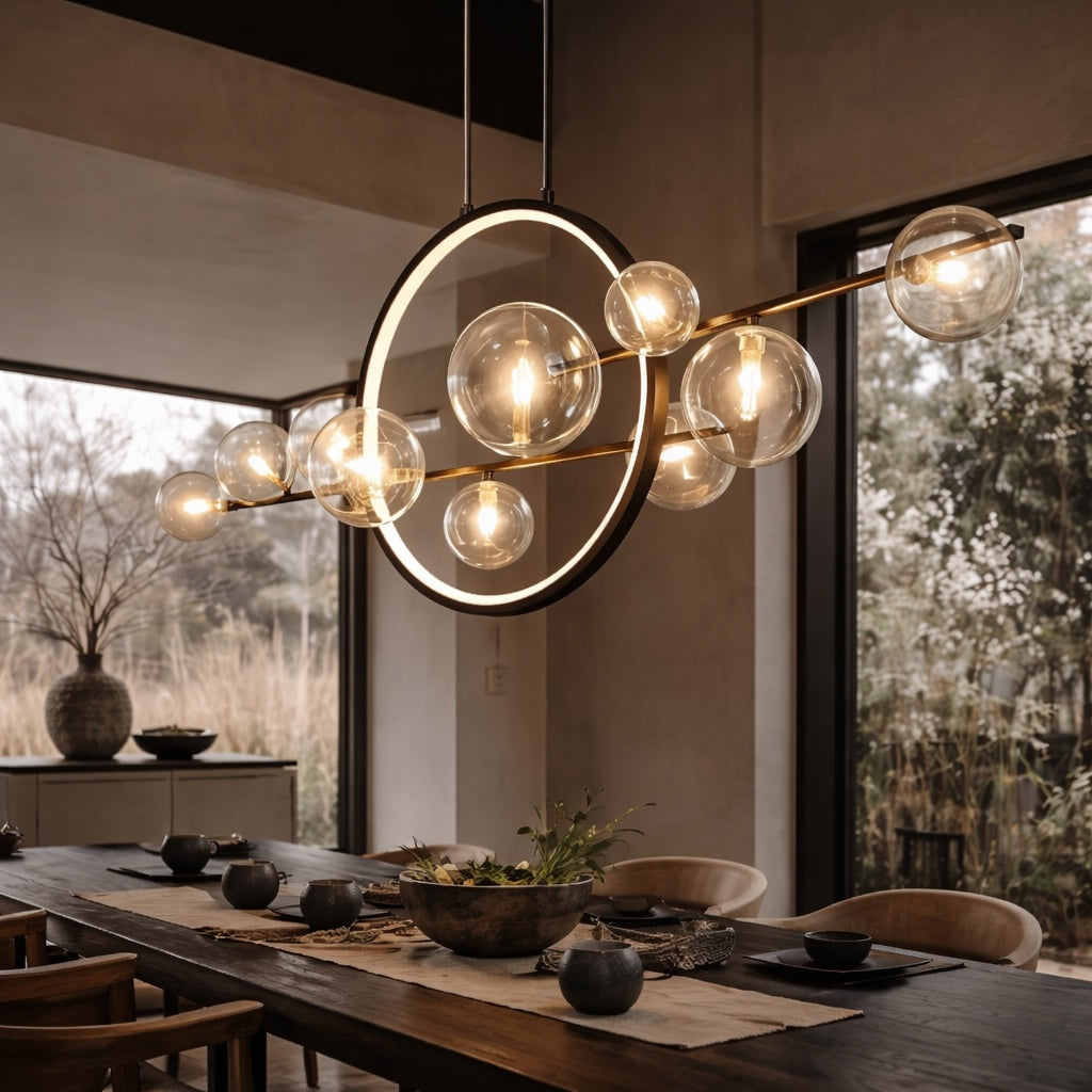 Modern Adjustable Pendant Light Glass Chandelier LED Dimmable Remote Control 20 Light Sources