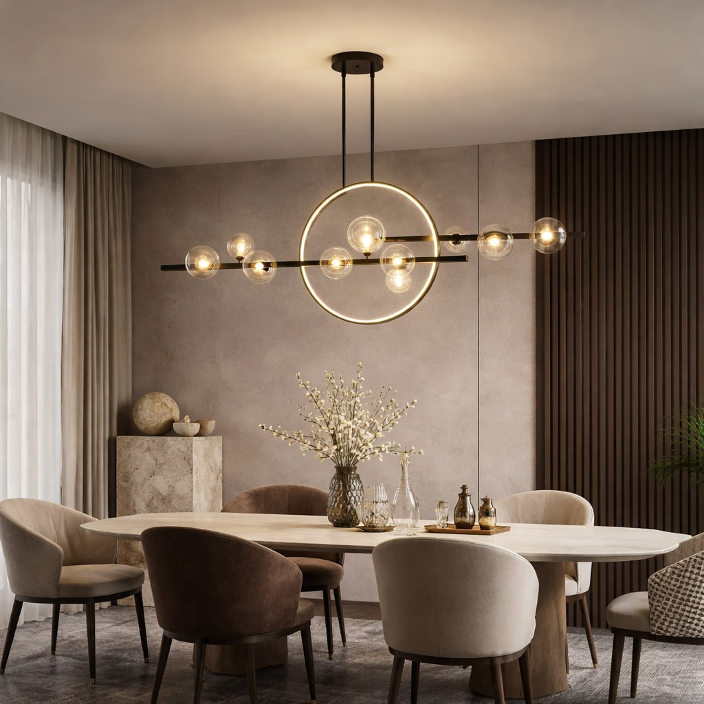 Modern Chandelier Light Adjustable Hanging Iron with Dimmable LED and Customizable Glass Globes