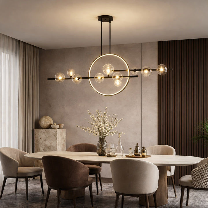 Modern Chandelier Light Adjustable Hanging Iron with Dimmable LED and Customizable Glass Globes