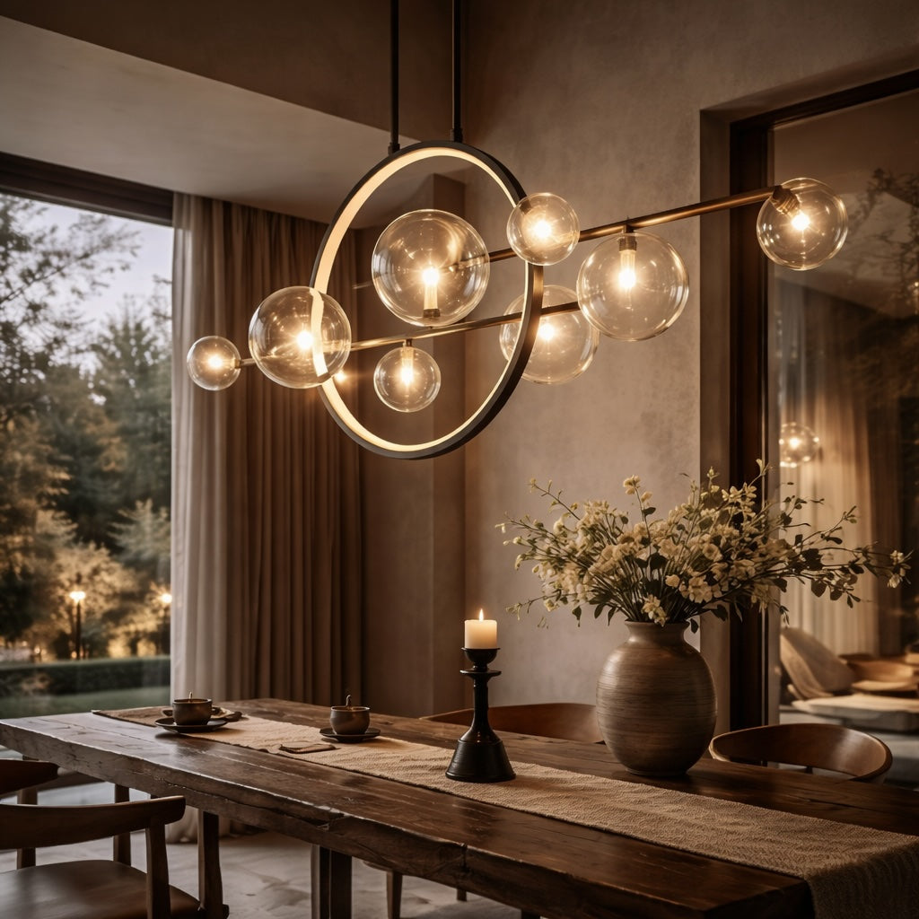 Modern Chandelier Light Adjustable Hanging Iron with Dimmable LED and Customizable Glass Globes