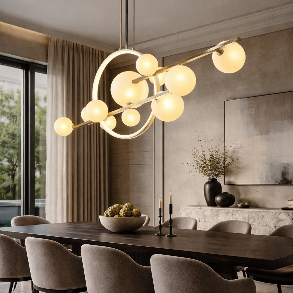 Modern Chandelier Light Adjustable Hanging Iron with Dimmable LED and Customizable Glass Globes