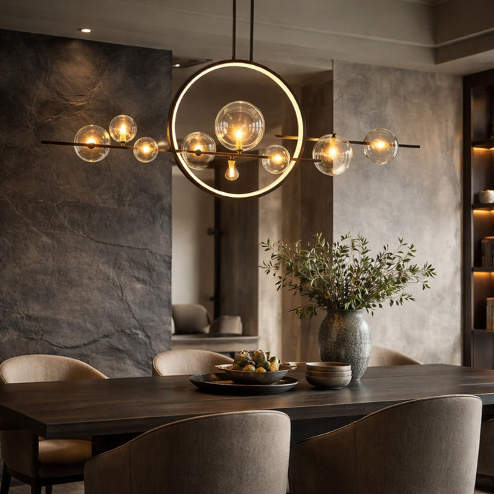 Modern Chandelier Light Adjustable Hanging Iron with Dimmable LED and Customizable Glass Globes